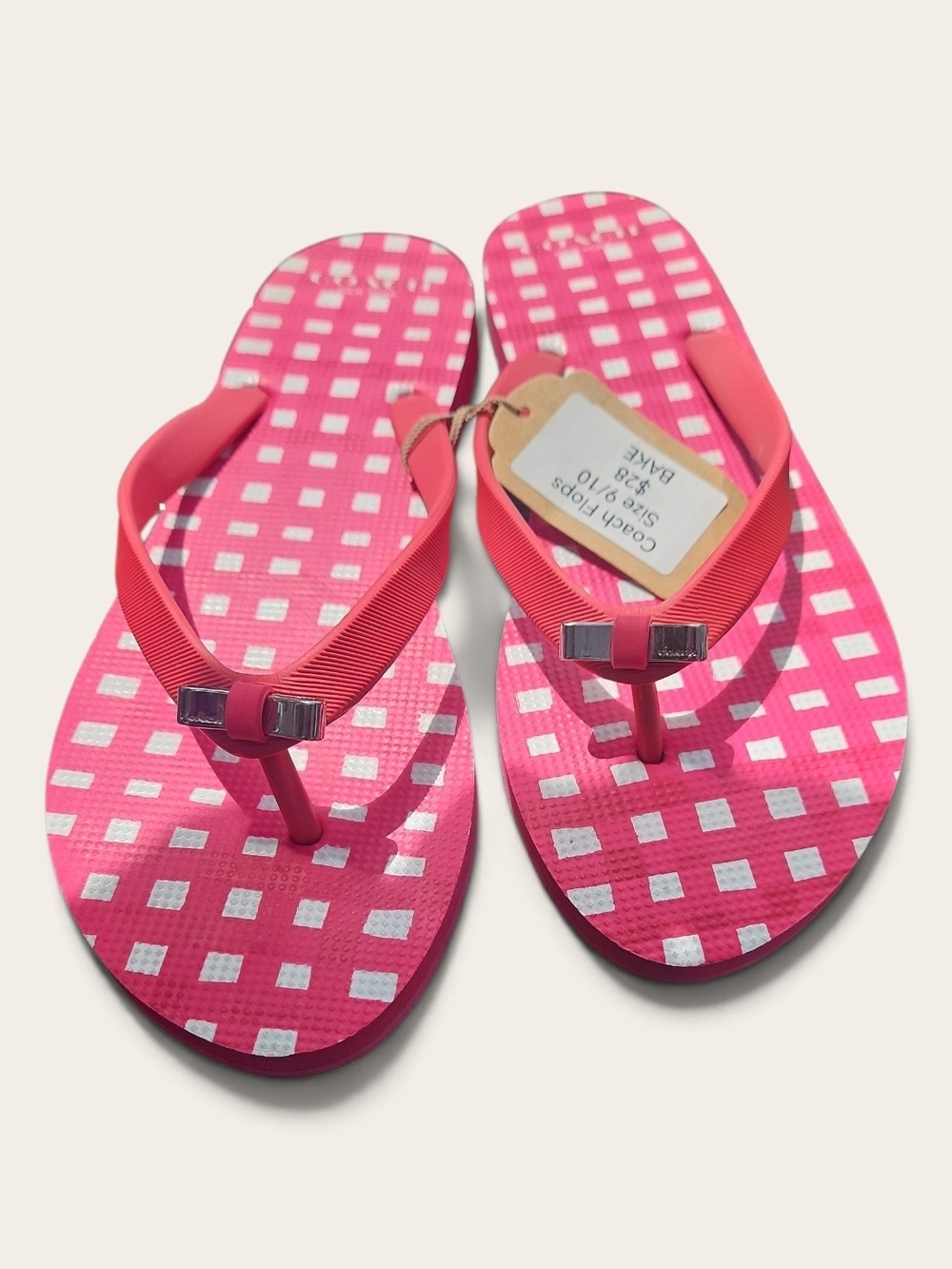 Coach Pink Gingham Bow Flip Flops